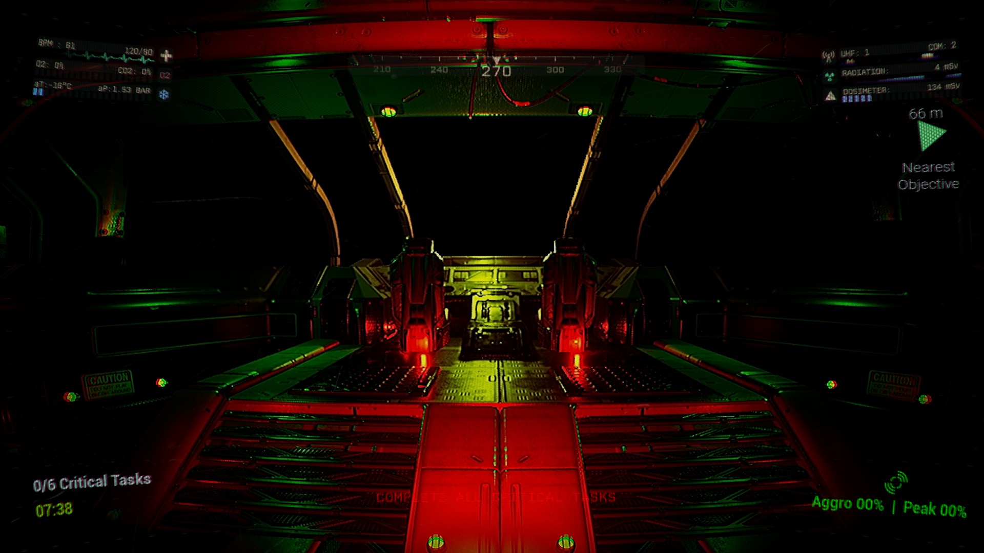Research office with red alert lights