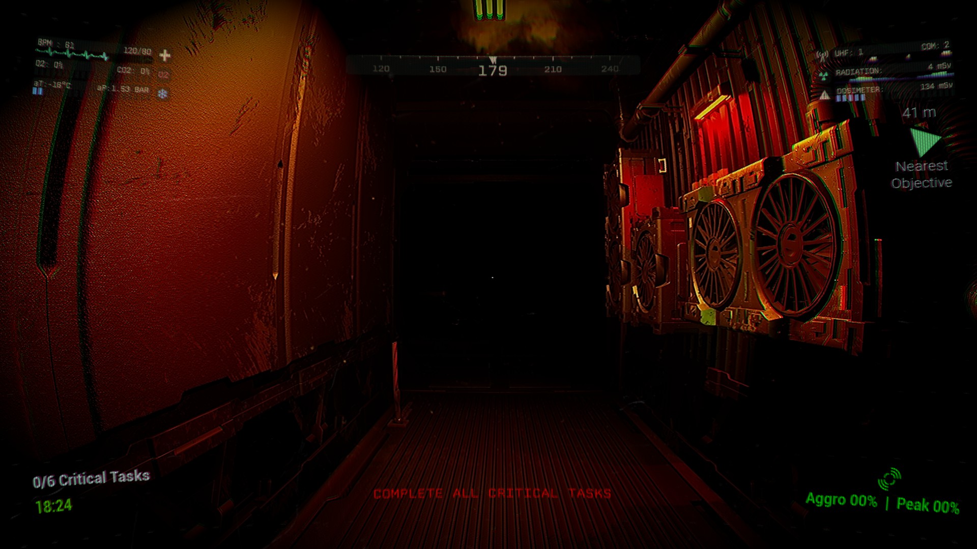 Foggy deck with warning lights