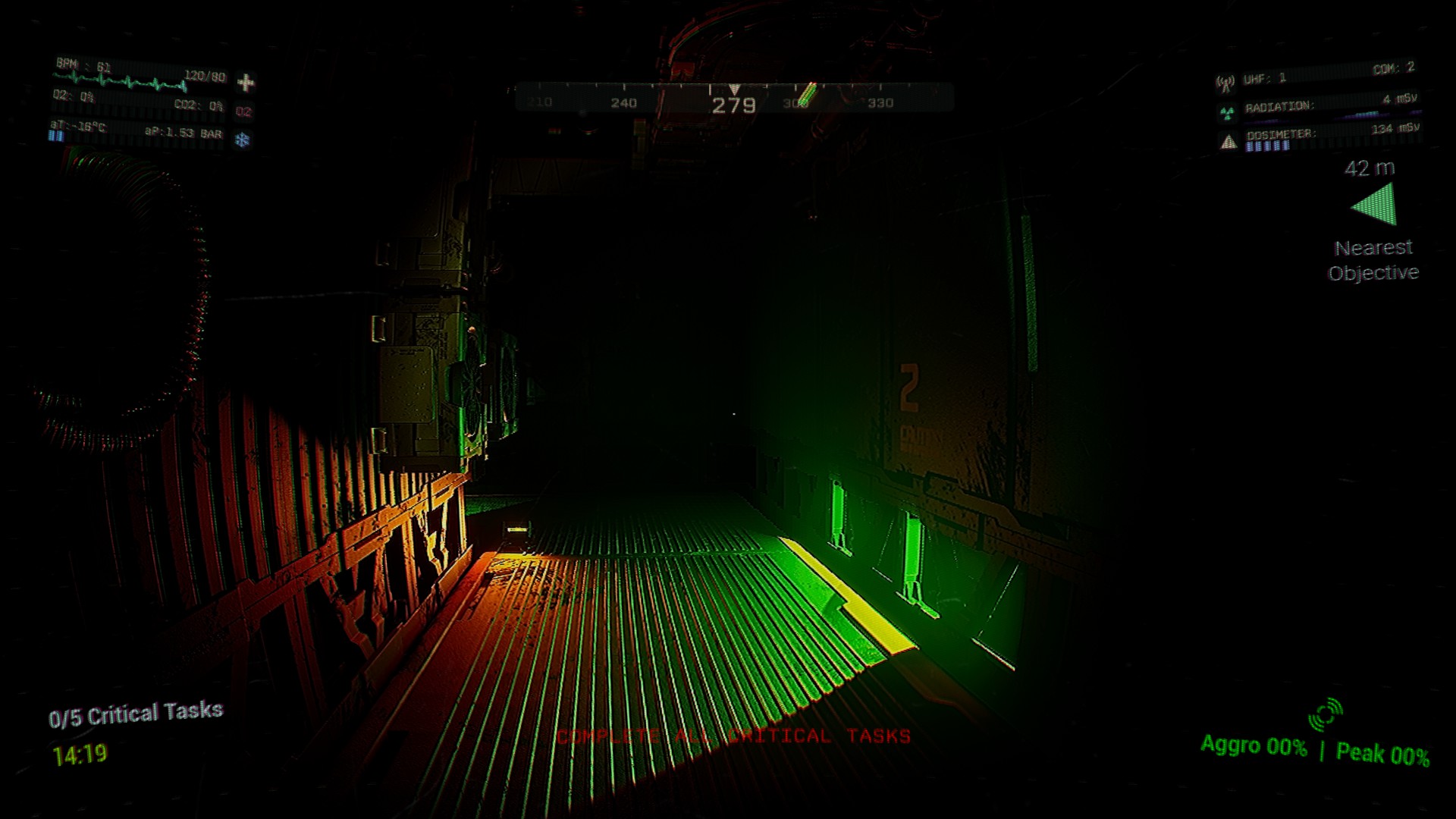 Abandoned space station corridor under red alert